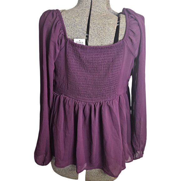 Torrid Peplum Chiffon Long Sleeve Top sz0/12 - Picture 3 of 9